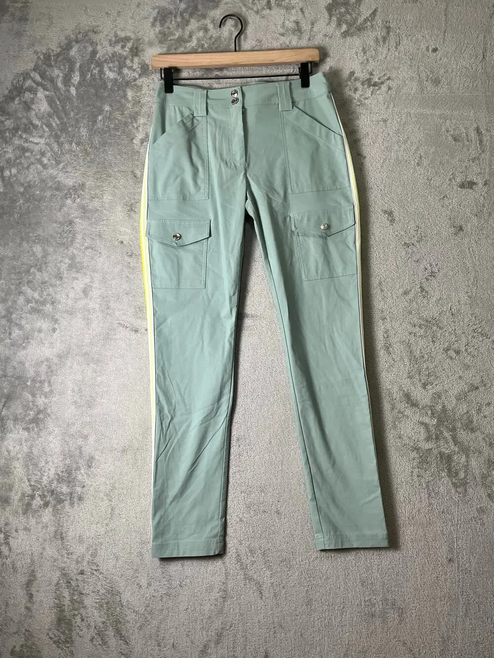 Anatomie Kate Stripe Sage Green Cargo Travel Skinny Pants Size Small Stretch New